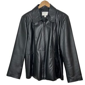 Worthington Women's Black Leather Jacket Zip Front Size XL Classic Timeless